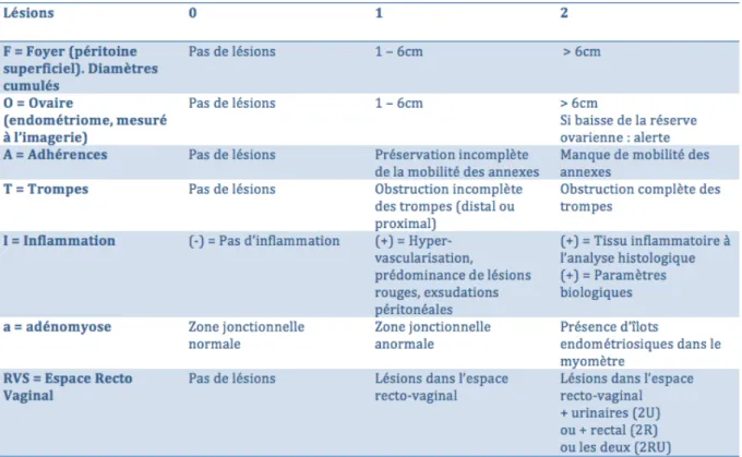 FIGURE 2 : CLASSIFICATION FRANCAISE FOATI ARVS DE L'ENDOMETRIOSE(23) 