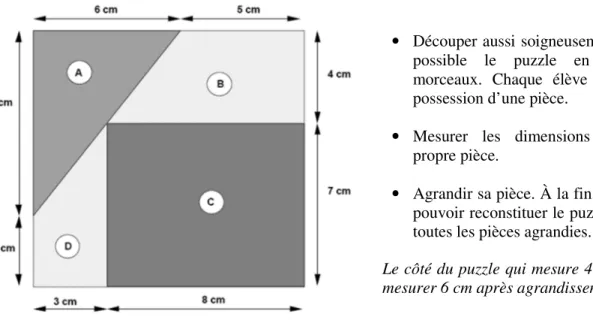 Figure  1 :  Exemple  d'une  situation  problème  proposée  par  Brousseau  sous  le  nom  « un  puzzle » (Brousseau, 1998, p
