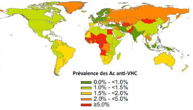 Figure 1 : Prévalence de l’hépatite C dans le monde. 