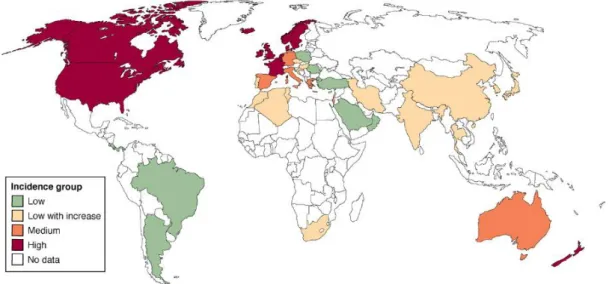 Figure 2 : incidence mondiale des MICI(9)