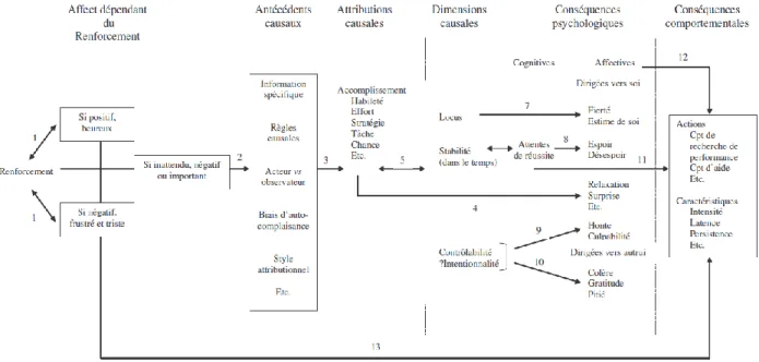 Figure 2. Théorie attributionnelle des émotions et de la motivation (adaptée de Weiner,  1985)