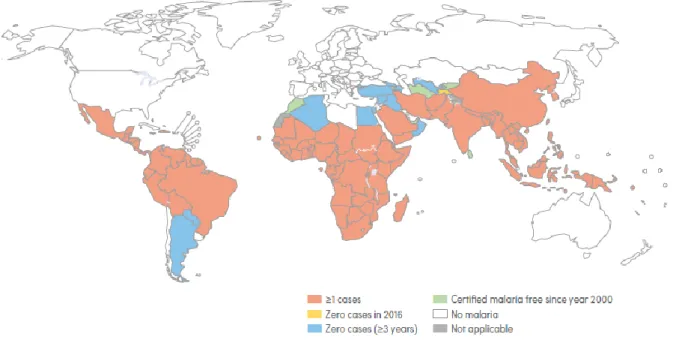 Figure 2. Pays d’endémie palustre (d’après l’OMS, 2016 (1)) 