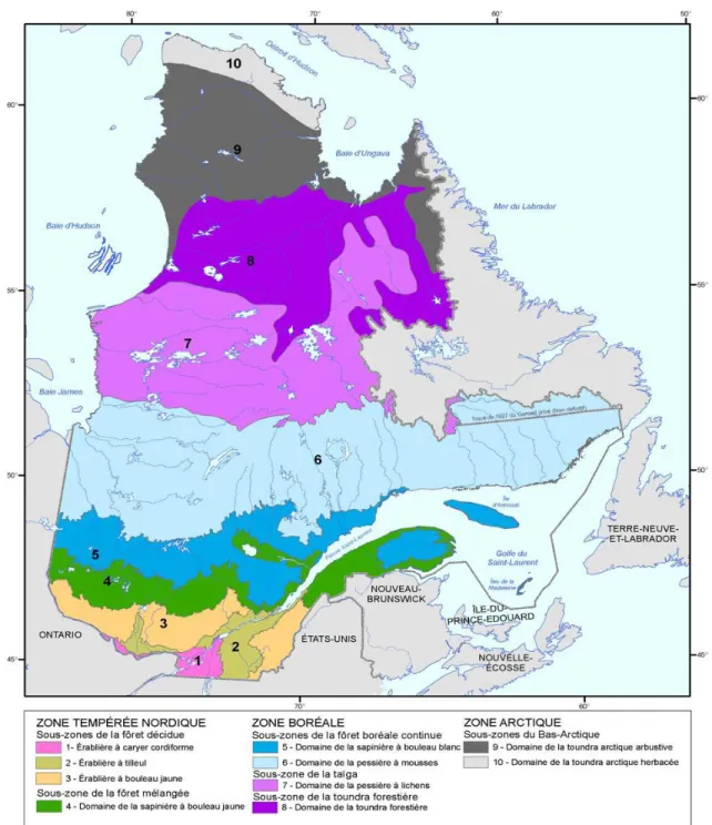 Figure 1: Les zones et les sous-zones de végétation du Québec 