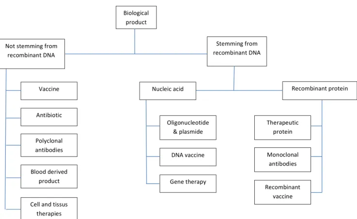 Figure 4 Classification of biological product - Source: Leem &amp; Genopole, Développement &amp; conseil, 2008 