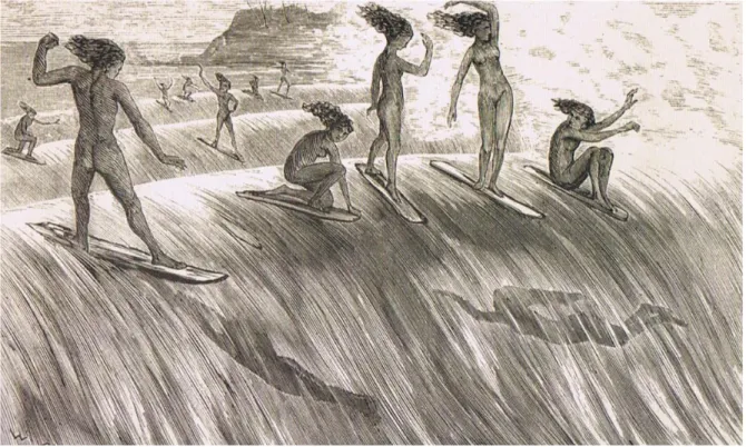 Figure 1 : « Jeunes filles sur la vague » par Wallace MacKay, homme du capitaine Cook (1874) 