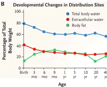 Figure  10 :  The  age-dependent  changes  in  body  composition,  which  influence  the  apparent  volume  of  distribution for drugs 26 