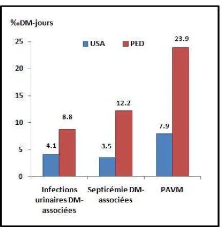 Figure 3 : Densité de l’incidence des infections DM-associées au sein des USI 