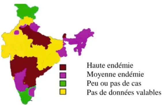 Figure 6: Distribution géographique de la cysticercose et du taeniasis en Inde (79) 