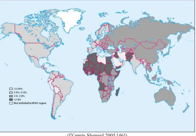Figure 2 : Estimation de la prévalence du VHC dans le monde  