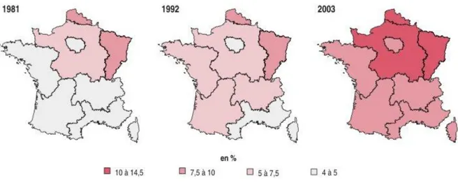 Figure 2 Prévalence de l'obésité par ZEAT - Champ : individus de 18 à 65 ans, résidant en  France métropolitaine - Source : enquêtes Santé, Insee.