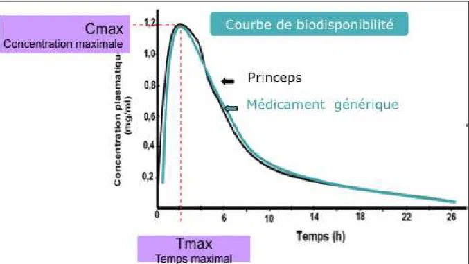 Figure 3 : Courbe de biodisponibilité princeps vs médicament générique [10] 