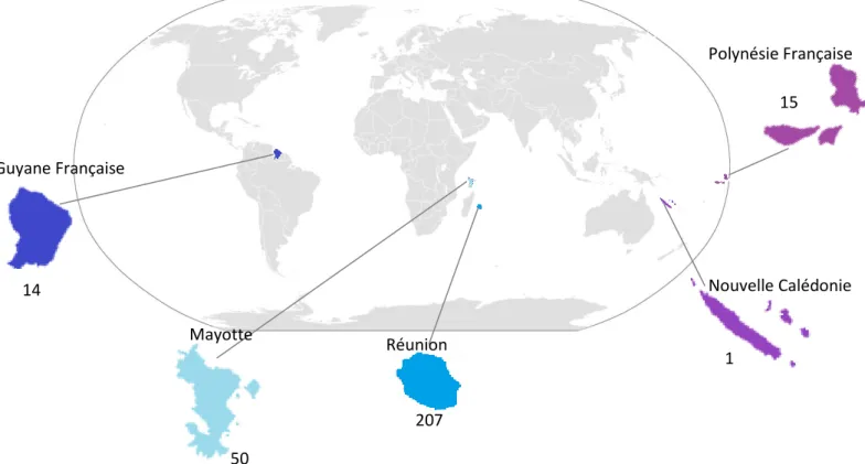 Figure 9: Planisphère recensant la provenance des différents échantillons envoyés au CNR des IST de  Bordeaux 