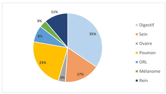 Figure 10 : Répartition des localisations cancéreuses des thérapies anticancéreuses 