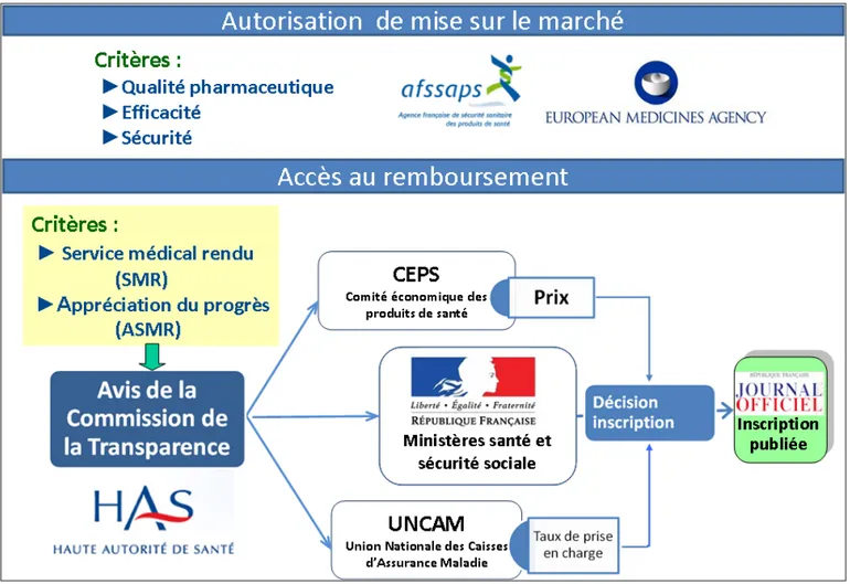 Figure 1 - Schéma d'organisation de la décision de remboursement du médicament en France 