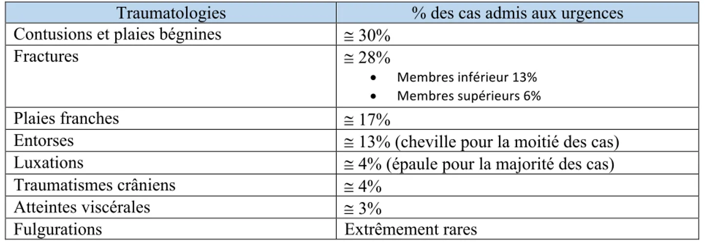 Tableau 6 diagnostics des traumatologies en alpinisme pour des patients admis aux urgences de Sallanches et Chamonix  entre le 1 er  juillet 2012 et le 30 juin 2013 (23) 
