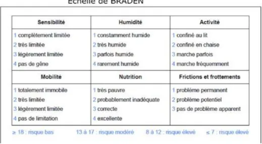 Figure 9. Echelle de Braden (15)