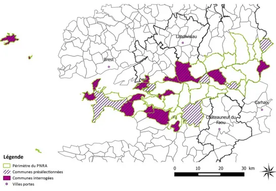 Figure 13: Communes du PNRA présélectionnées pour l'entretien téléphonique et communes ayant répondu à l'entretien  (Auteur : C.Thépault) 