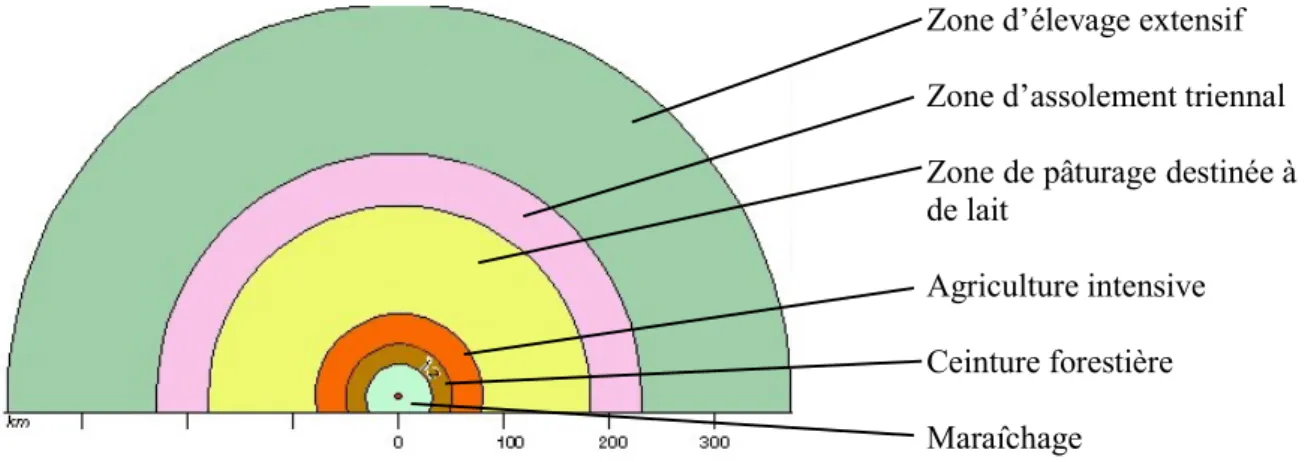 Figure 8 Schéma d'organisation spatiale de Von Thünen © (Muischneek et al, 2006) 