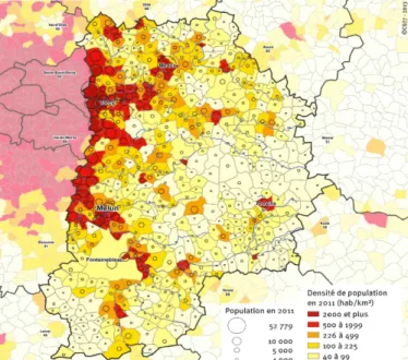 Figure 1 : Population municipale 2011 et  densité de population par commune (Observatoire 