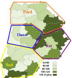 Figure 3 : Densité d'exploitations agricoles  par canton en Seine-et-Marne et découpage 