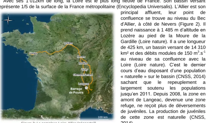 Figure 2: Le complexe Loire-Allier (géoportail)  100 km 