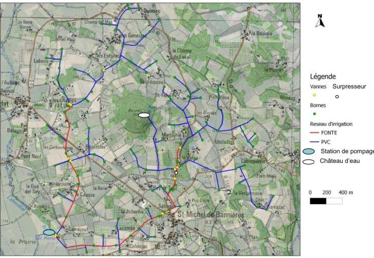 Figure 7 : carte du réseau d'irrigation de Laméjoul    