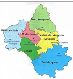 Figure 2 : Découpage de l’Aveyron par la Chambre d'Agriculture                                                                     (source : Chambre d’Agriculture de l’Aveyron) 