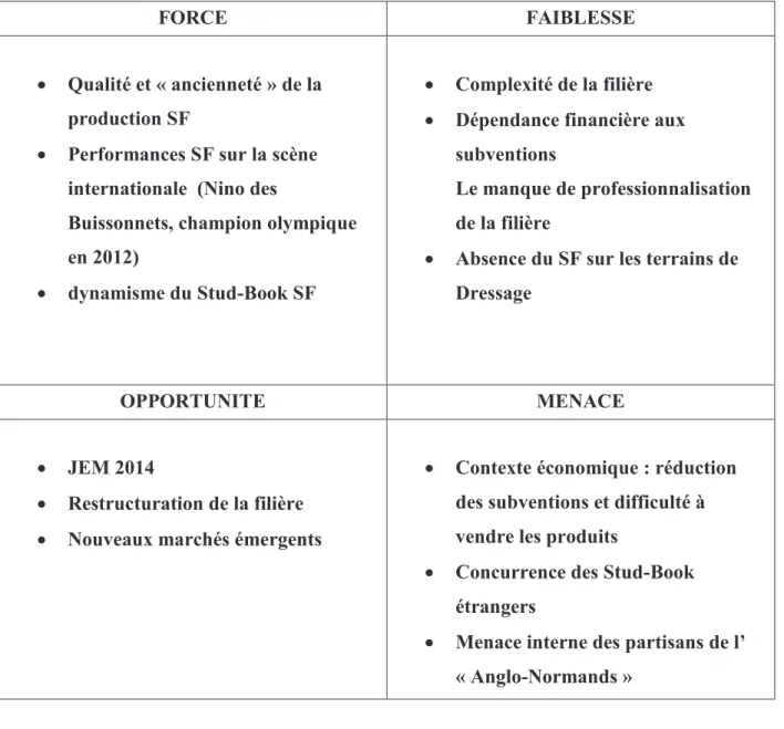 Figure 7 : Le SWOT du programme de valorisation Selle Français 