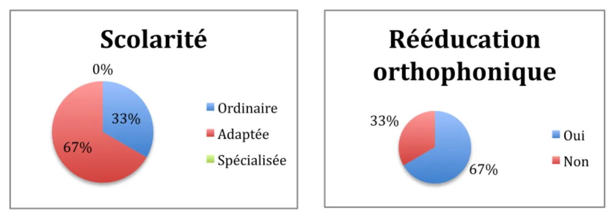 Figure 8 : Scolarité et rééducation orthophonique du groupe vasculaire  b.  Groupe traumatique en 2011 