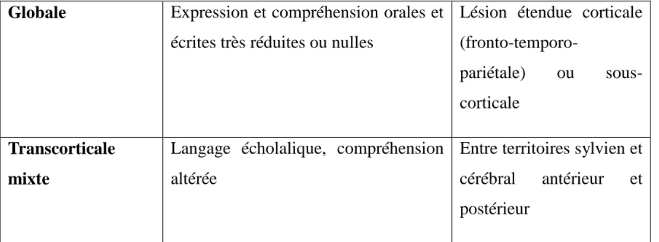 Tableau 3: classification des principales aphasies fluentes 