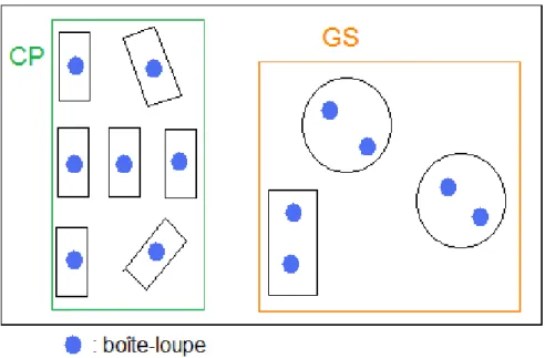 Figure 12 : Schéma de la des boîtes-loupes lors des deux recueils de conceptions. 