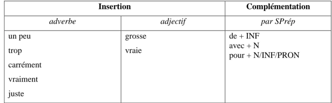 Tableau n°8. Modifications syntaxiques de l'expression C'est la galère. 