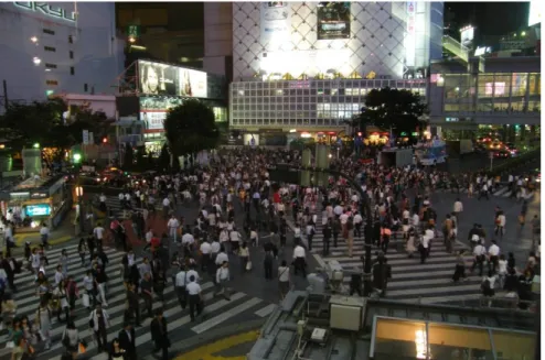 Figure 1 : Exemple d’interactions entre marcheurs dans le quartier de Shibuya à Tokyo 
