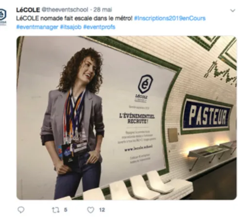 FIGURE 1 : Campagne publicitaire « L’événementiel recrute » de LéCOLE dans les stations de  métro de Paris