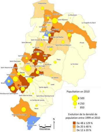 Figure 6 Evolution de la densité de population entre 1968 et 1999 -  Communauté de Communes du Pays du Grésivaudan  