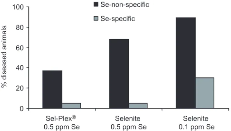 Figure 4. Effect of selenium level and form on incidence of Se-specific and non-specific diseases in Belgian Blue cattle.