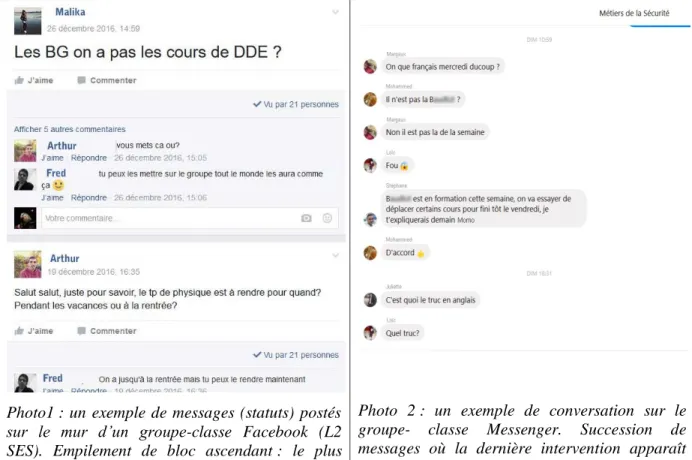 Fig. 6 - Différences entre un groupe-classe FB et un groupe-classe Messenger