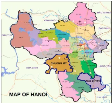 Fig. 1 Carte de la ville de Hanoi et les districts de  recherche [15] 