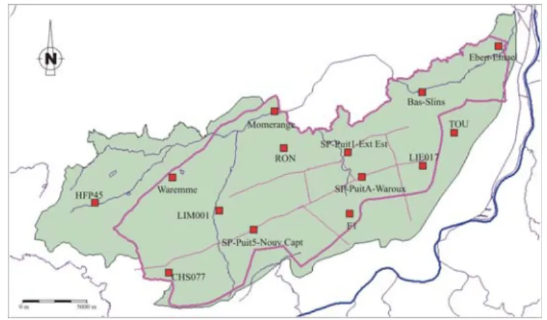 Figure 7 : Réseau de surveillance de la masse d’eau du Crétacé de Hesbaye 