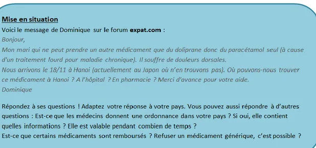 Figure 13. Situation-problème extraite de la fiche « Lire une ordonnance ».