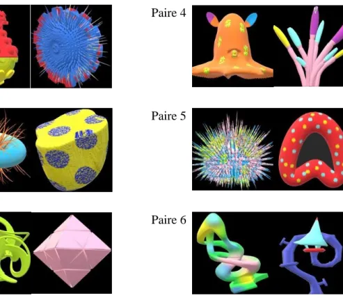 Figure 4 : Les six paires d’objets. 