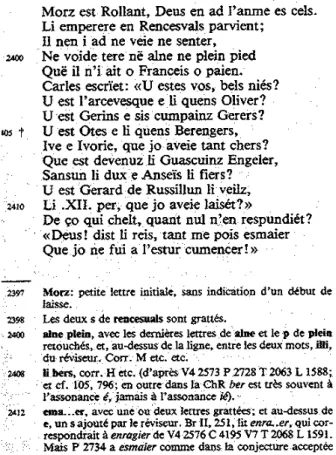 Figure 5 – Fac-similé d’un extrait d’une édition de La Chanson de Roland (Segre 2003: 213)