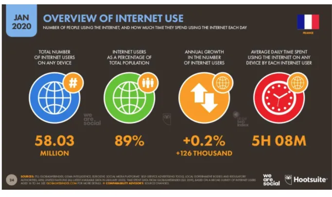 Figure 6 : Vue globale de l'utilisation d'internet par les internautes en France.  