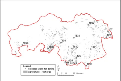 Figure 2.4: Well locations in the agricultural recharge areas in the lower Meuse basin, listed in  Table 2.2 of Deliverable T2.1 
