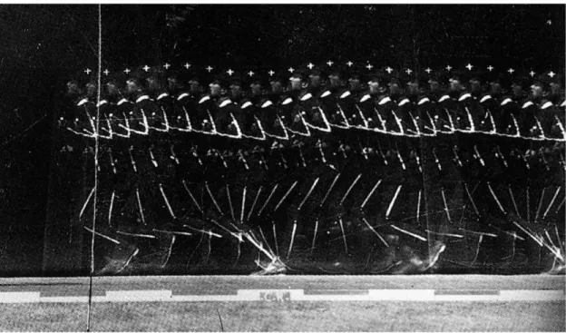 Figure 2-1 Chronophotographie géométrique de 24 images sur plaque fixe, d’un homme qui court