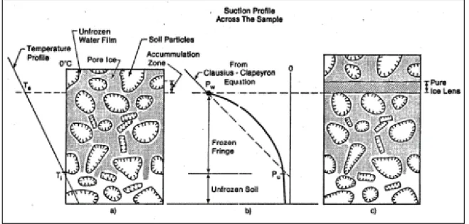 Figure 20. Formation des lentilles de glace. Tirée de Konrad &amp; Morgenstern (1980a) 