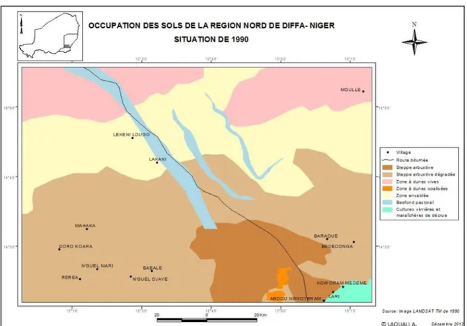 Figure 25. Carte d’occupation des sols de la région Nord de Diffa en 1990 