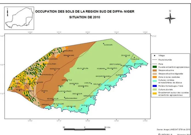 Figure 29. Carte d’occupation de sols de la région Sud de Diffa en 2010. 