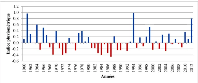Figure 12. Variation des pluies dans la région de Diffa de 1960 à 2012  Source : Base des données Direction de la météorologie Nationale 