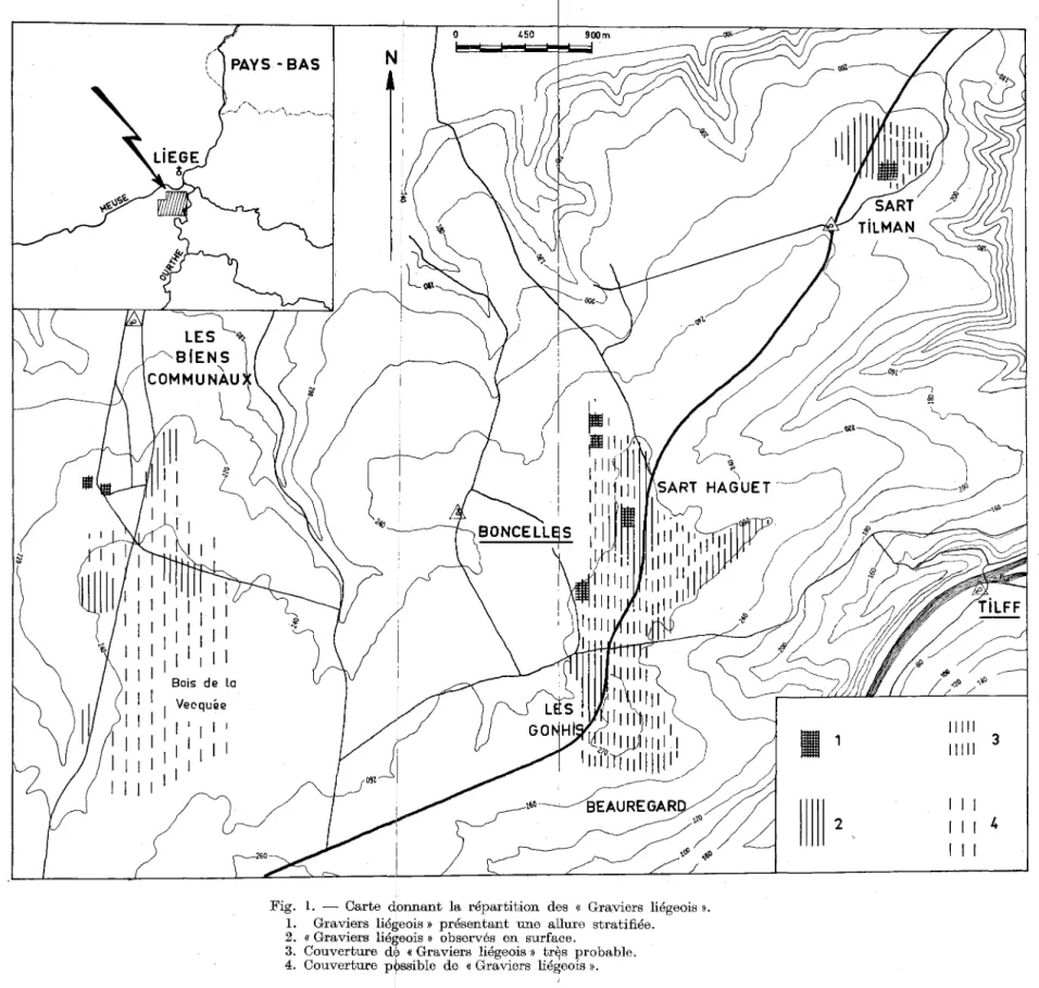 Fig.  l.  - Carte  ~onnant  la  répartition  des  «  Graviers  liégeois». 